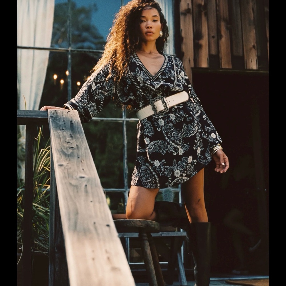 12th Tribe Black and White Floral Mini Dress